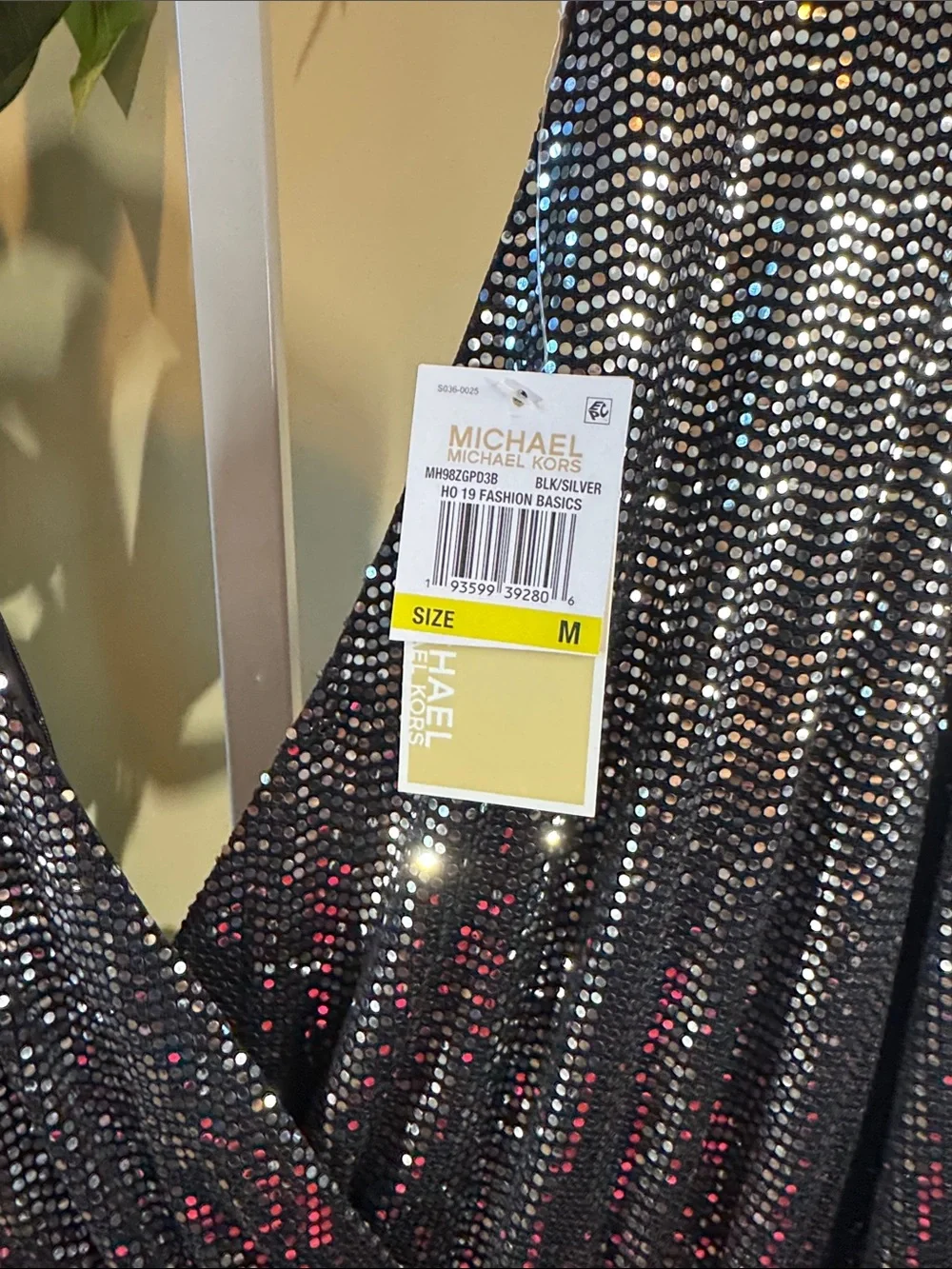 Michael Kors Black Sequin Wrap Dress W/ Belt, Zip-back, open. Size M, New W/ Tag